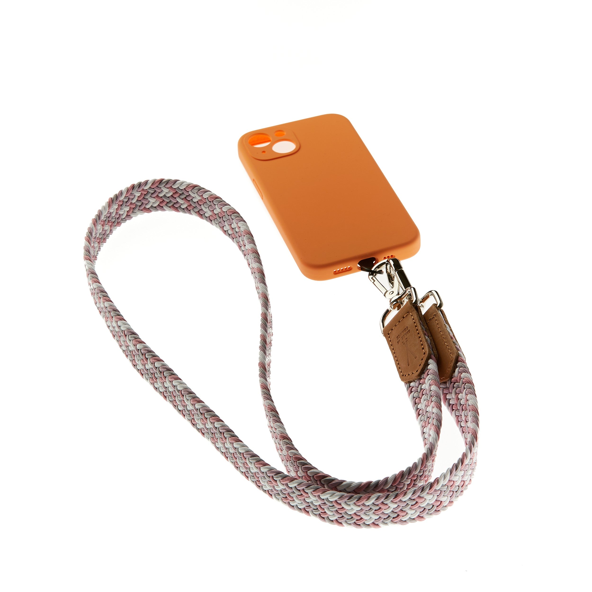Lanière de téléphone tressée Blanc Rose Gris clair