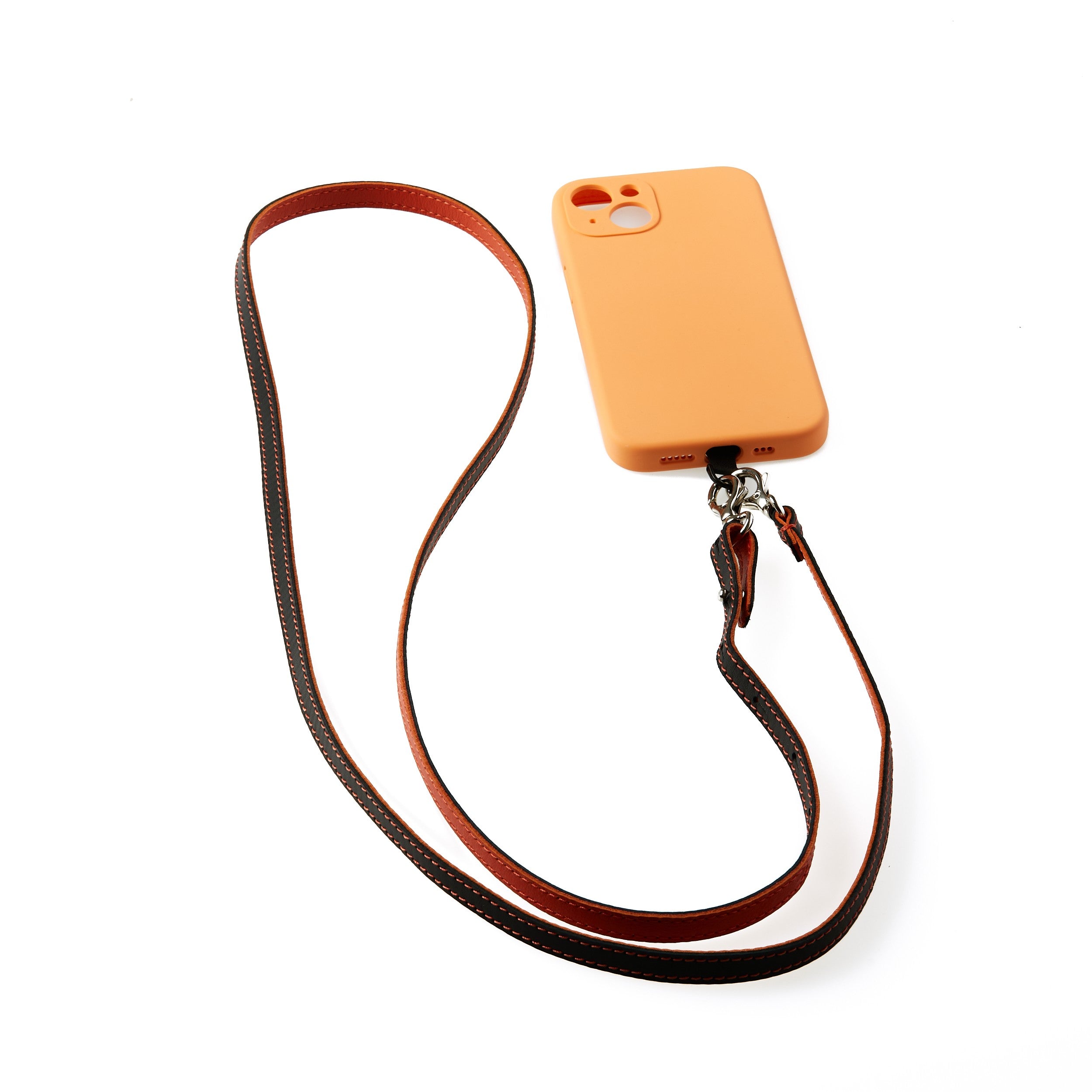 Lanière de téléphone cuir Orange vif Noir