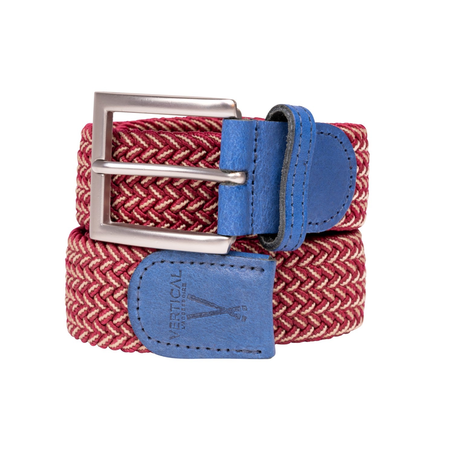 Ceinture tressée bordeaux blanc