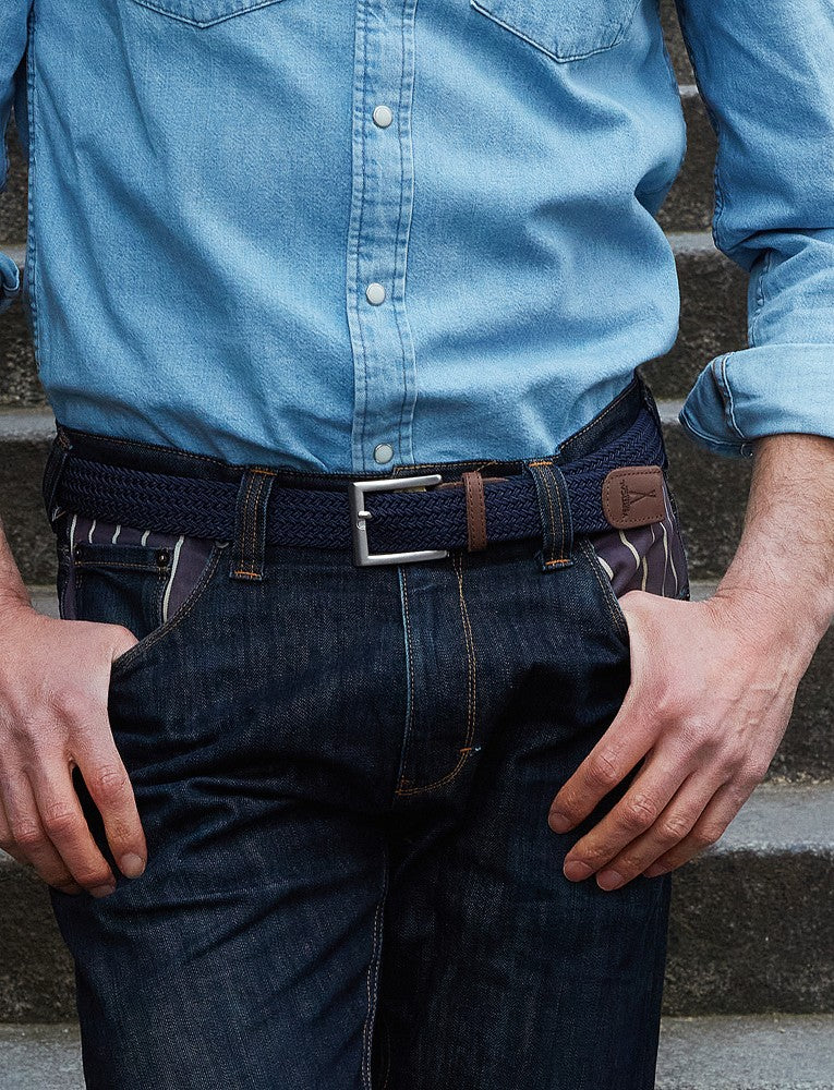 Ceinture tressée bleu marine H/F