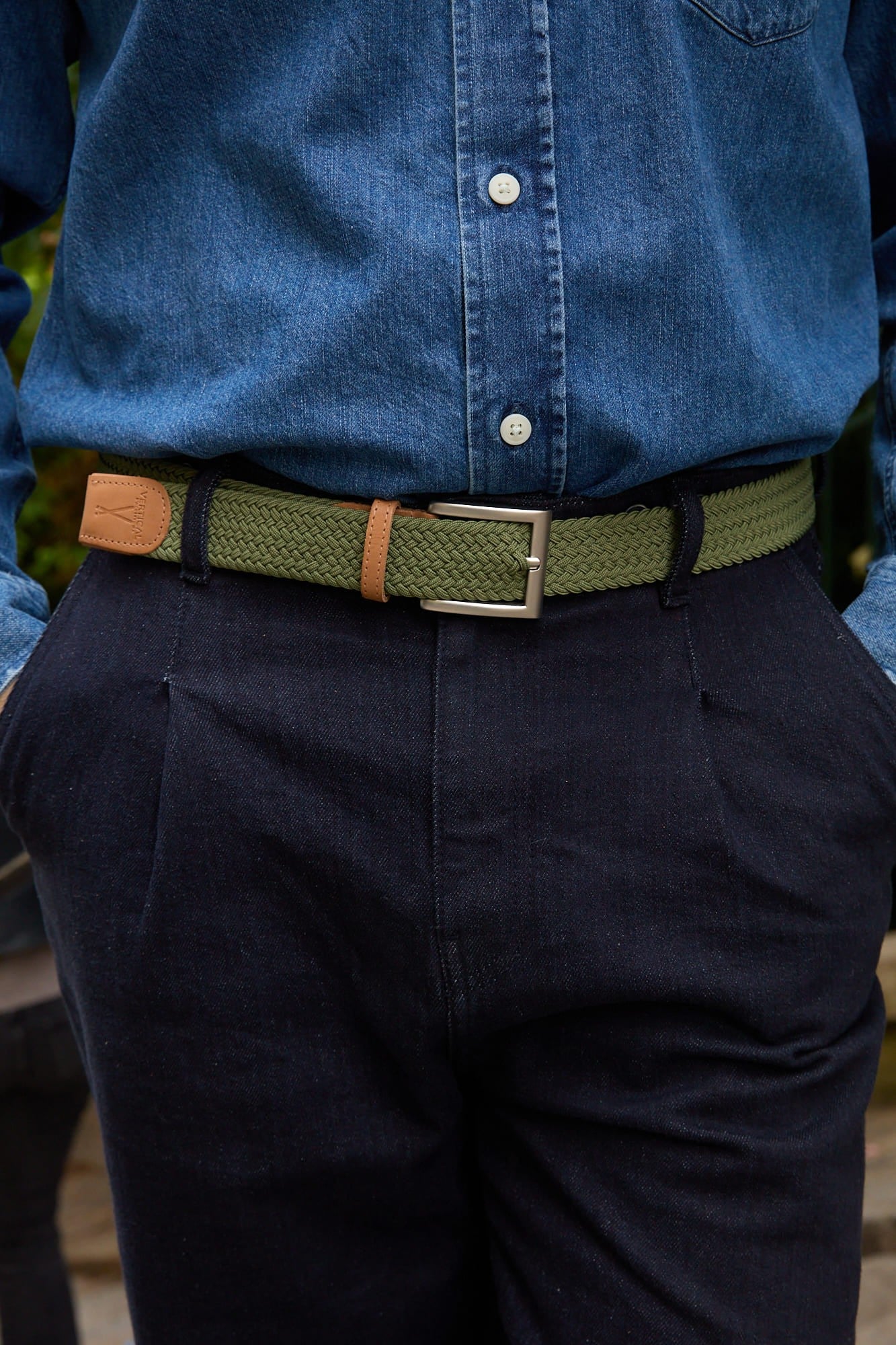 Ceinture tressée vert olive