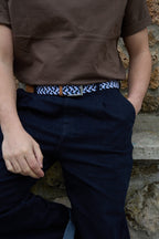 Ceinture tressée bleu bleu blanc