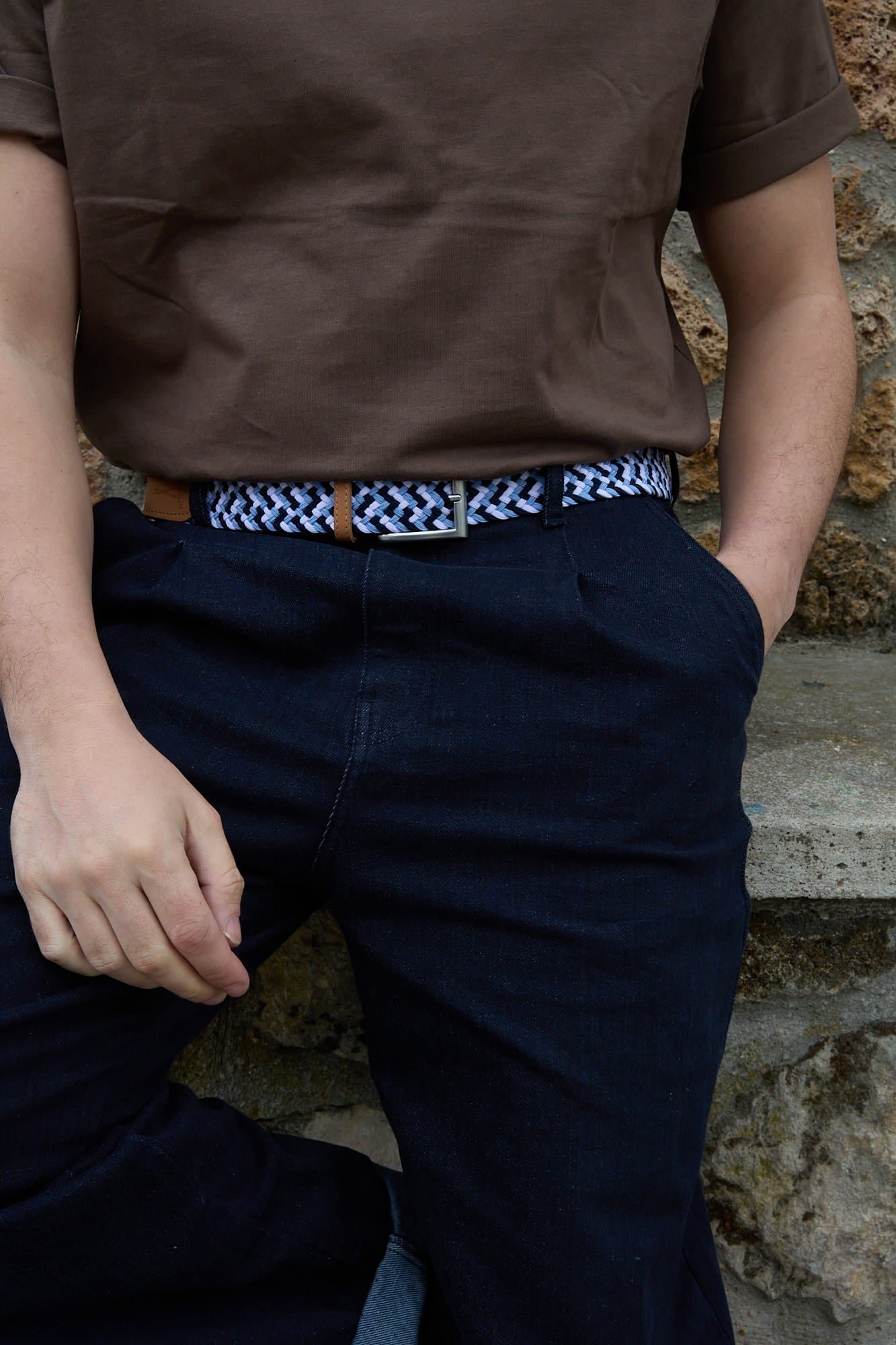 Ceinture tressée bleu bleu blanc