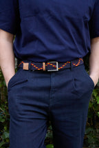 Ceinture tressée bleu orange jaune