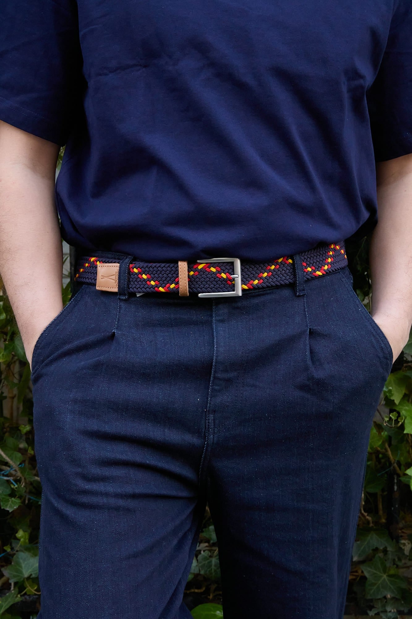 Ceinture tressée bleu orange jaune