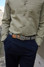 Ceinture tressée bleu marine beige