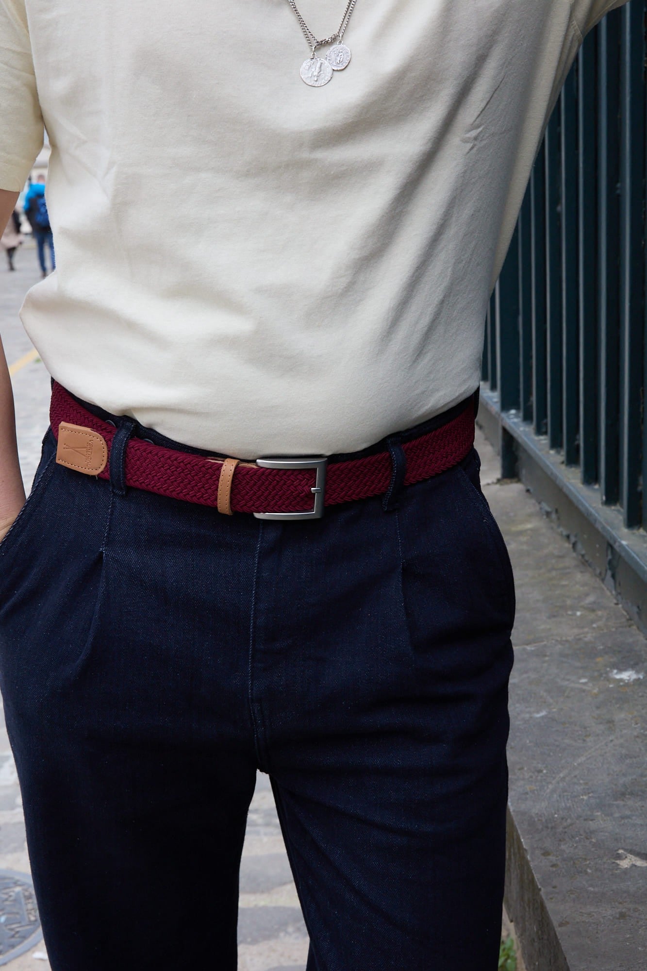 Ceinture tressée bordeaux