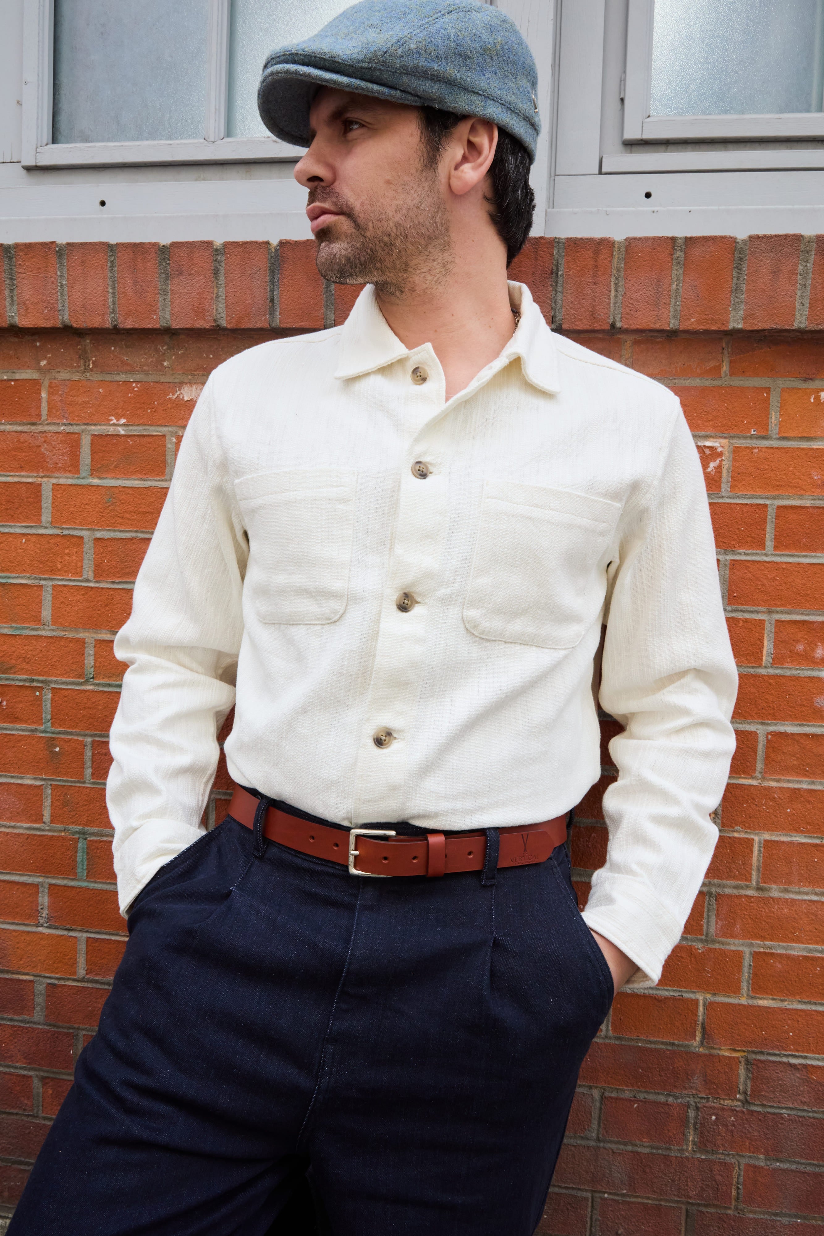 Ceinture large cuir véritable cognac
