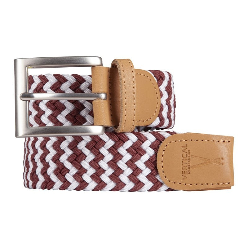 Ceinture tressée bordeaux blanc