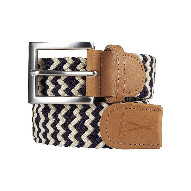 Ceinture tressée bleu marine beige