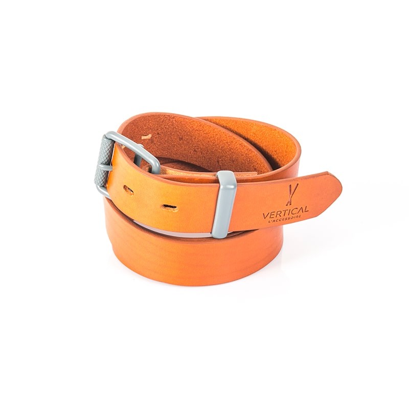 Ceinture cuir véritable camel boucle colorée