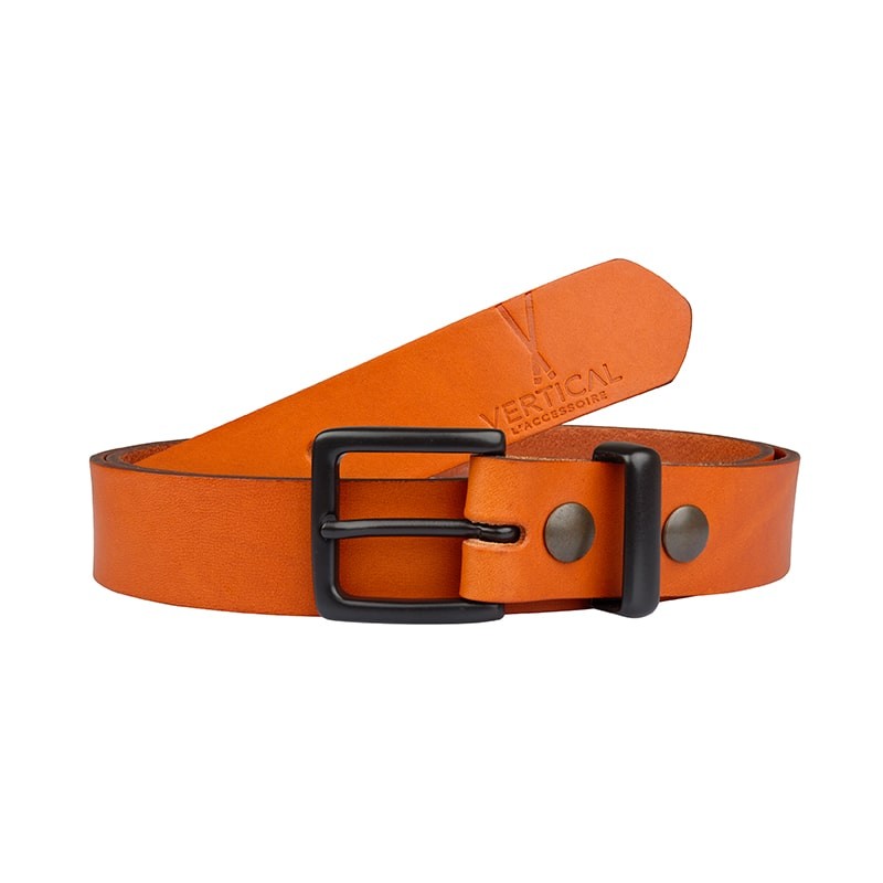 Ceinture cuir véritable camel boucle colorée