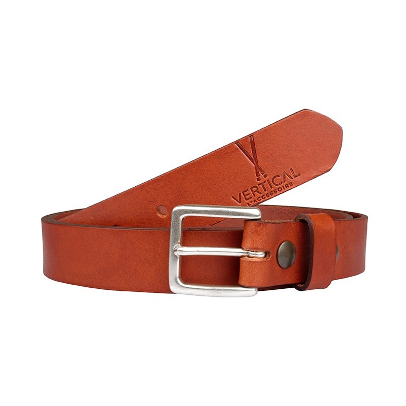 Ceinture cuir véritable cognac boucle colorée