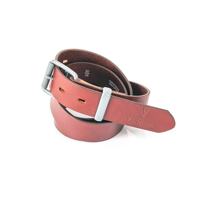 Ceinture cuir véritable cognac boucle colorée