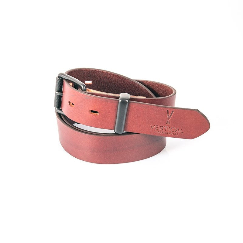 Ceinture cuir véritable cognac boucle colorée