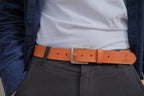 Ceinture large cuir véritable camel