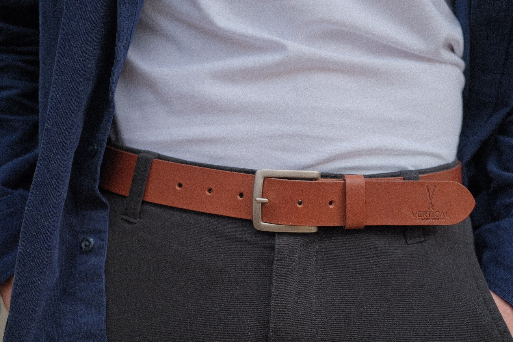 Ceinture large cuir véritable cognac