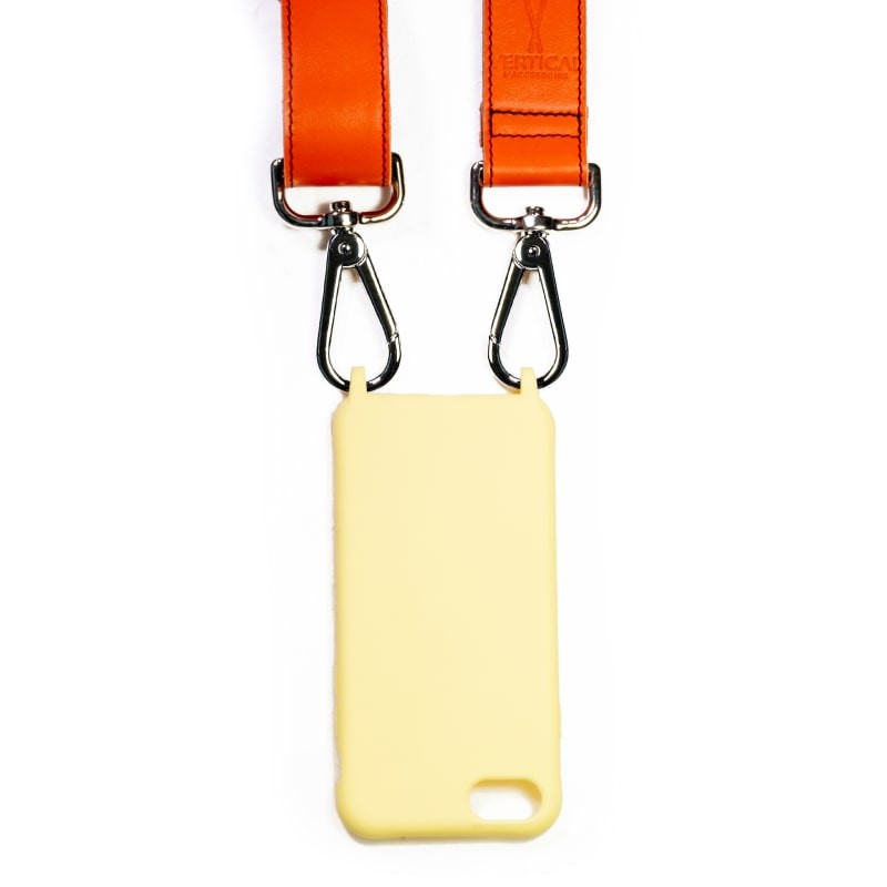 Lanière premium de téléphone noir orange vif