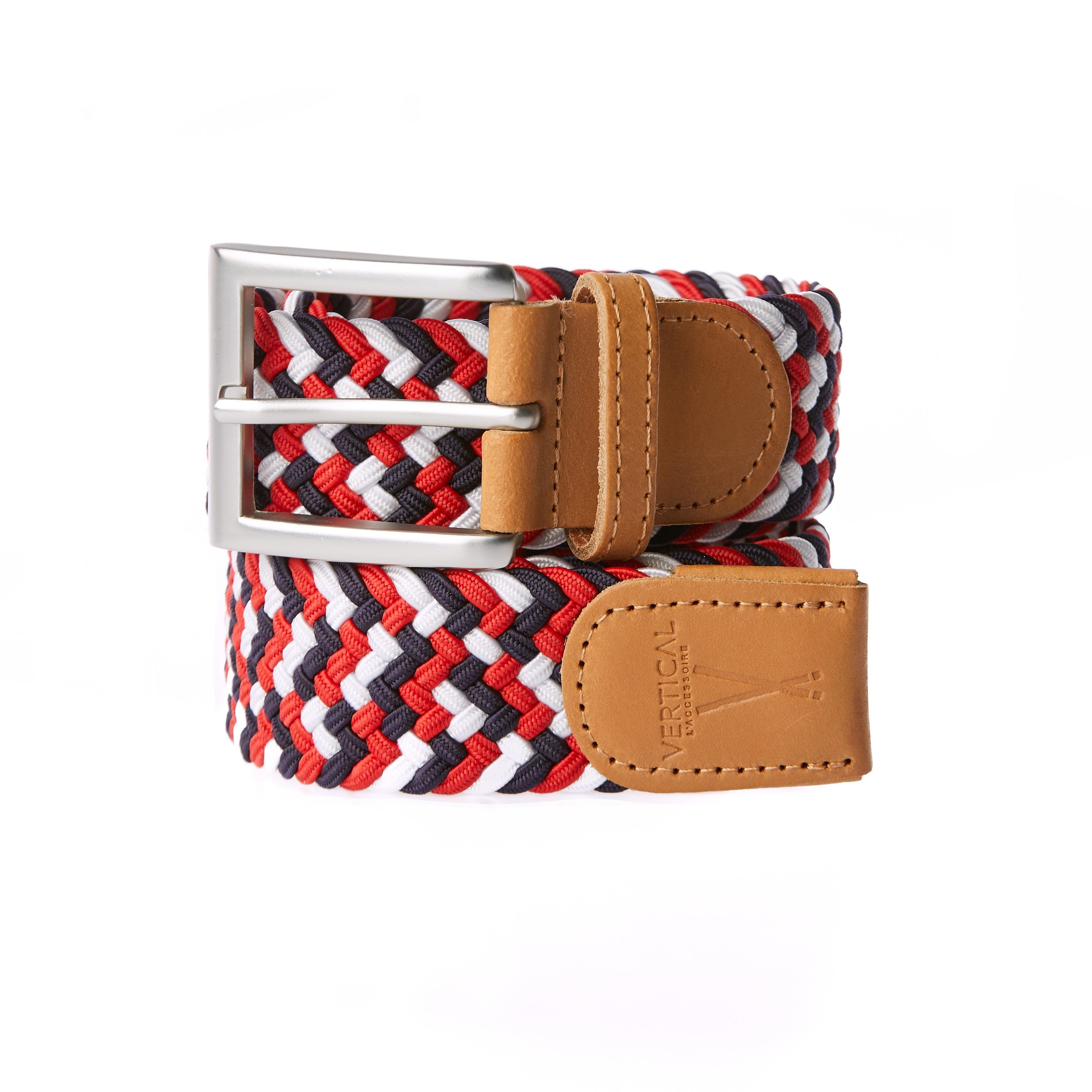 Ceinture tressée bleu blanc rouge