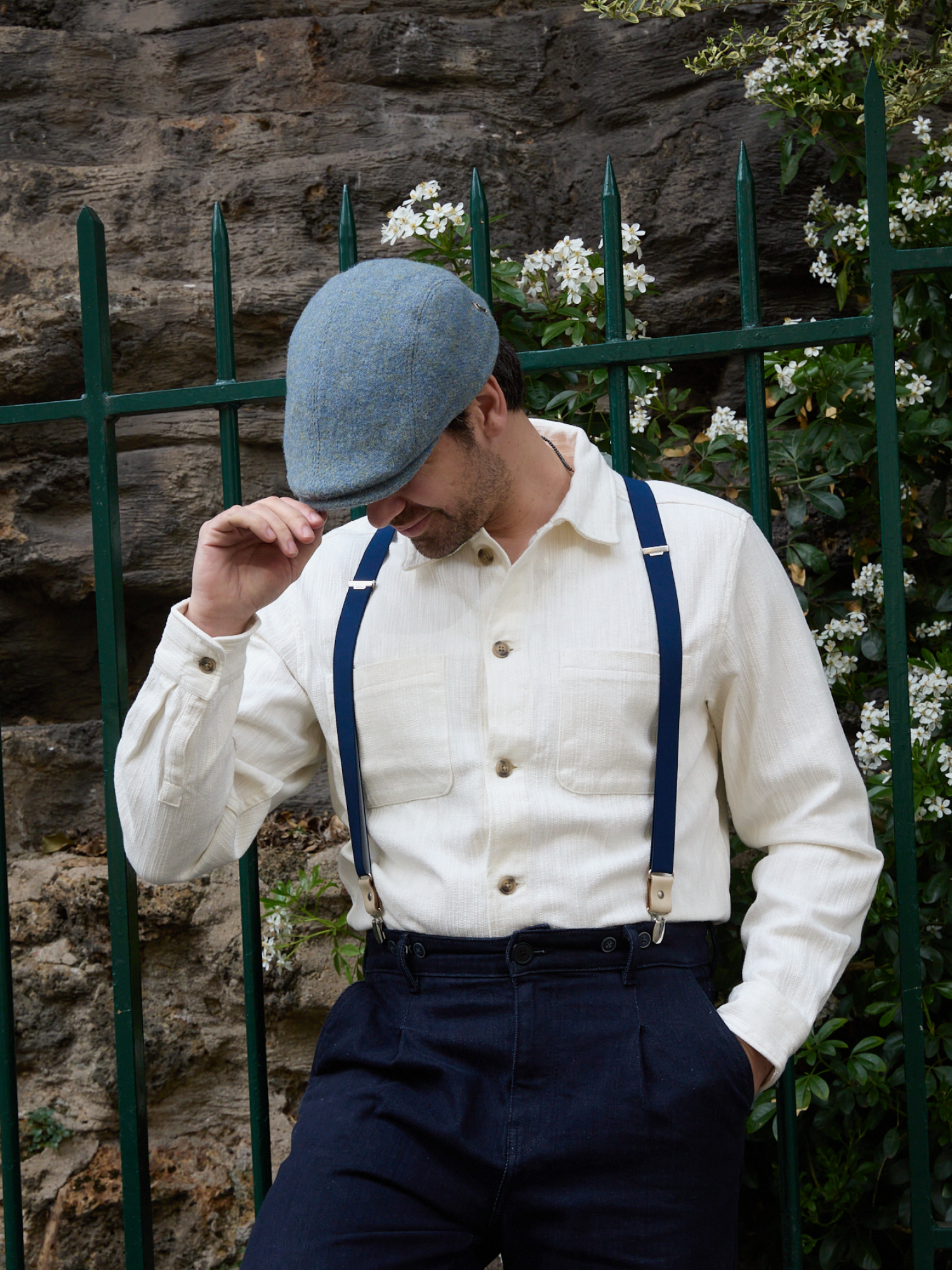 Bretelles mi-larges bleu et beige Les Millavoises