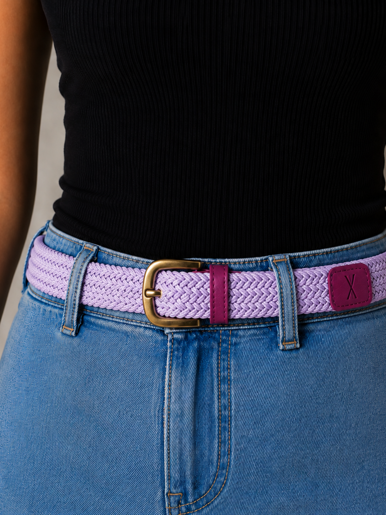 Ceinture tressée fine mauve bordeaux