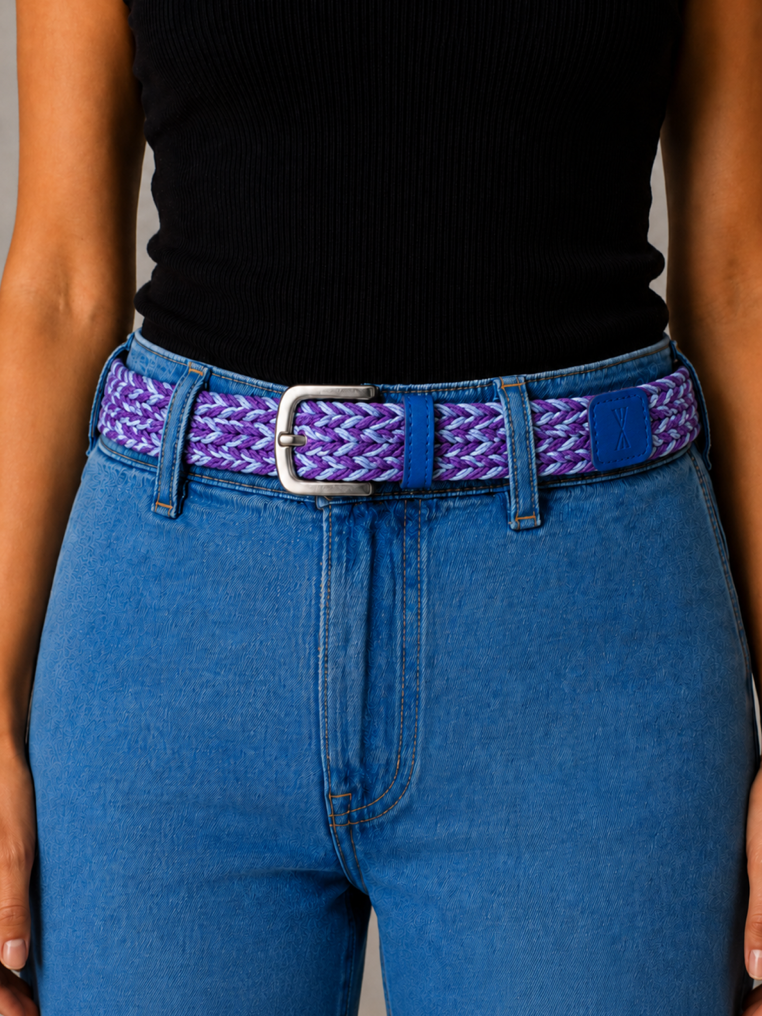 Ceinture tressée fine violet bleu
