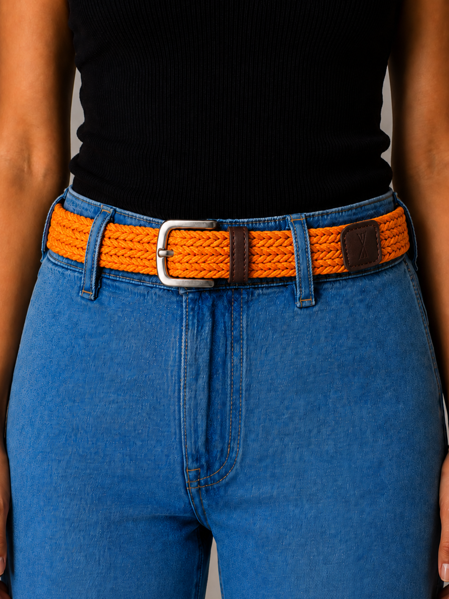 Ceinture tressée fine orange