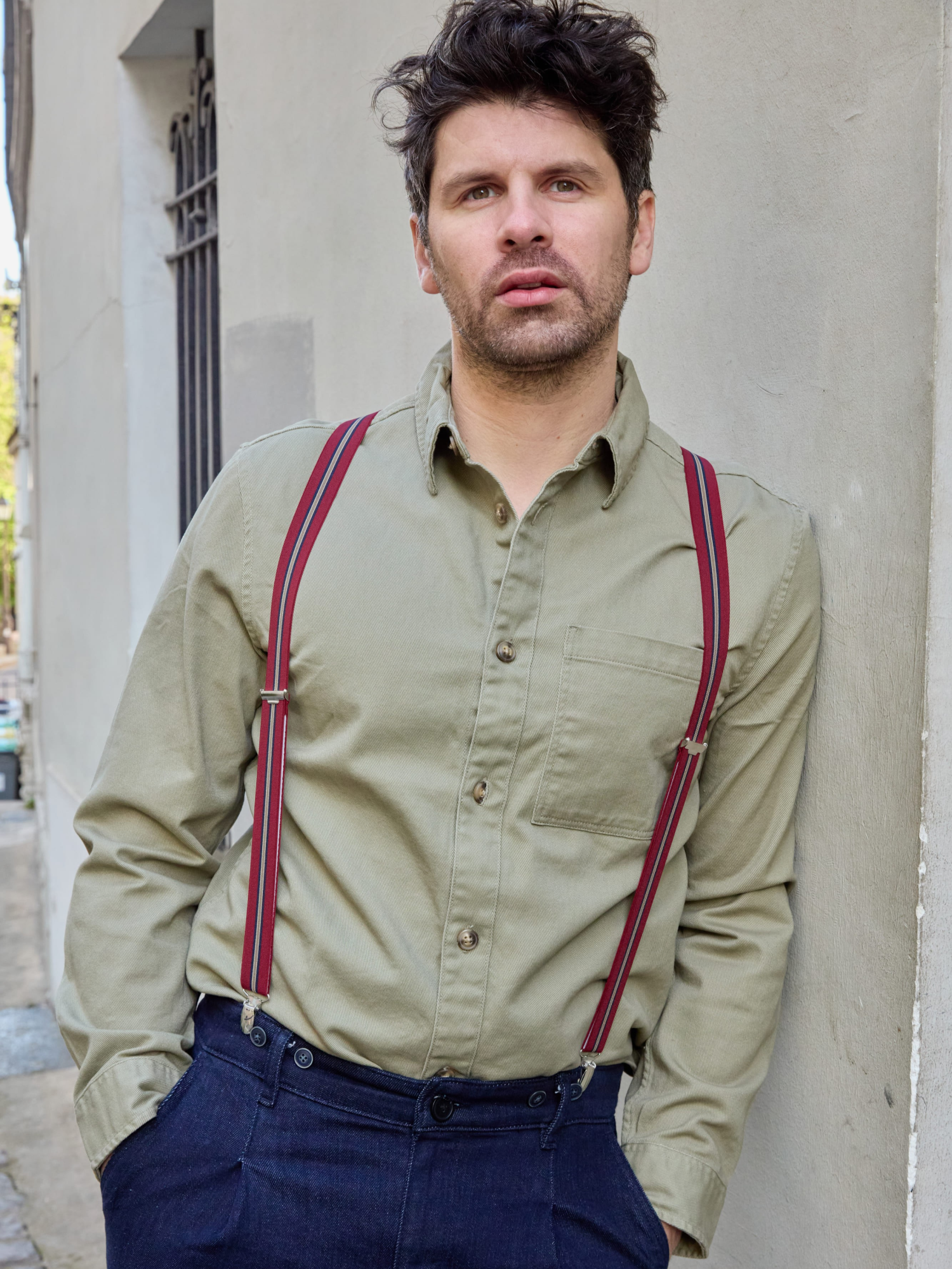 Bretelles mi-larges rouge et beige Les Étretataises