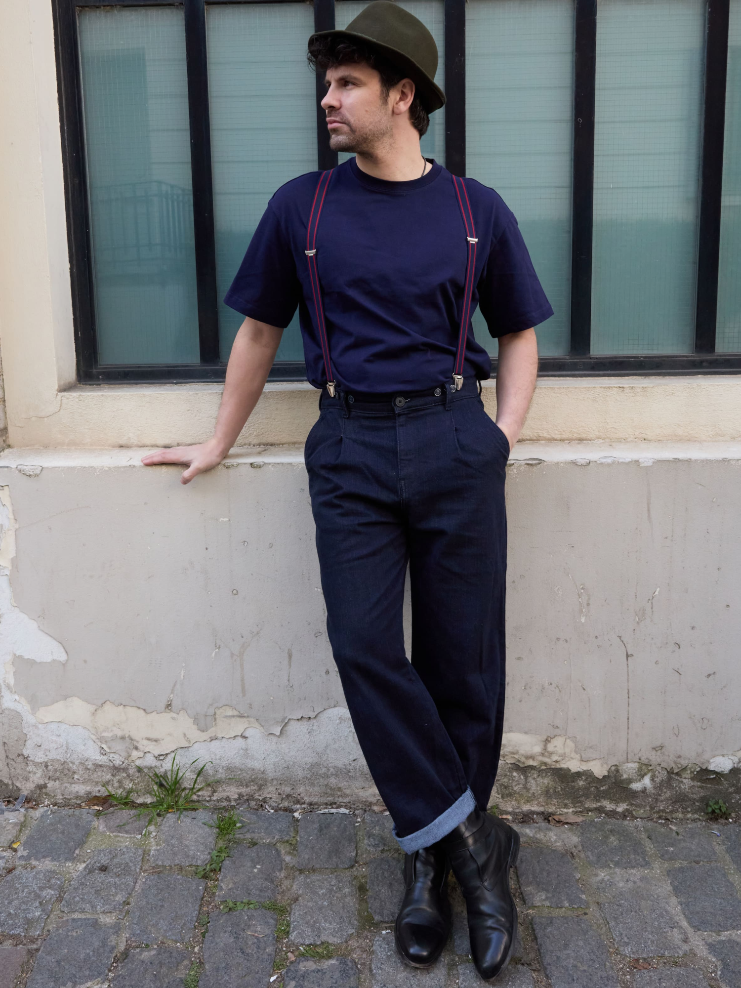 Bretelles mi-larges bleu et rouge Les Castelnauviennes