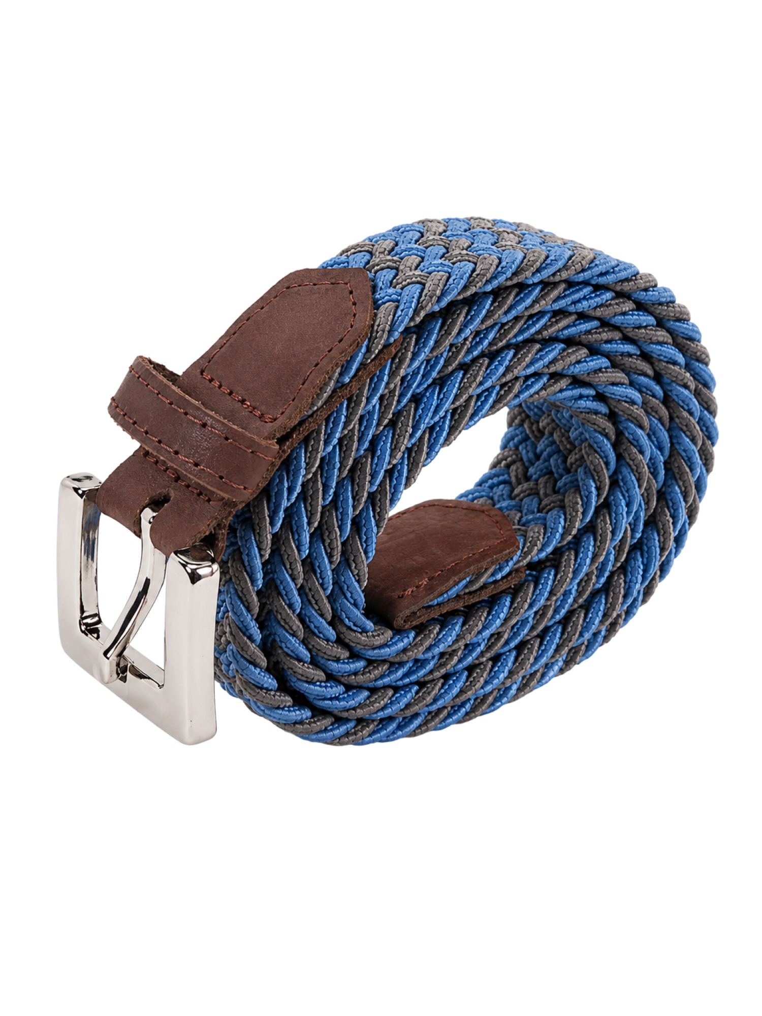 Ceinture tressée fine bleu gris