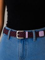 Ceinture tressée fine rouge noir