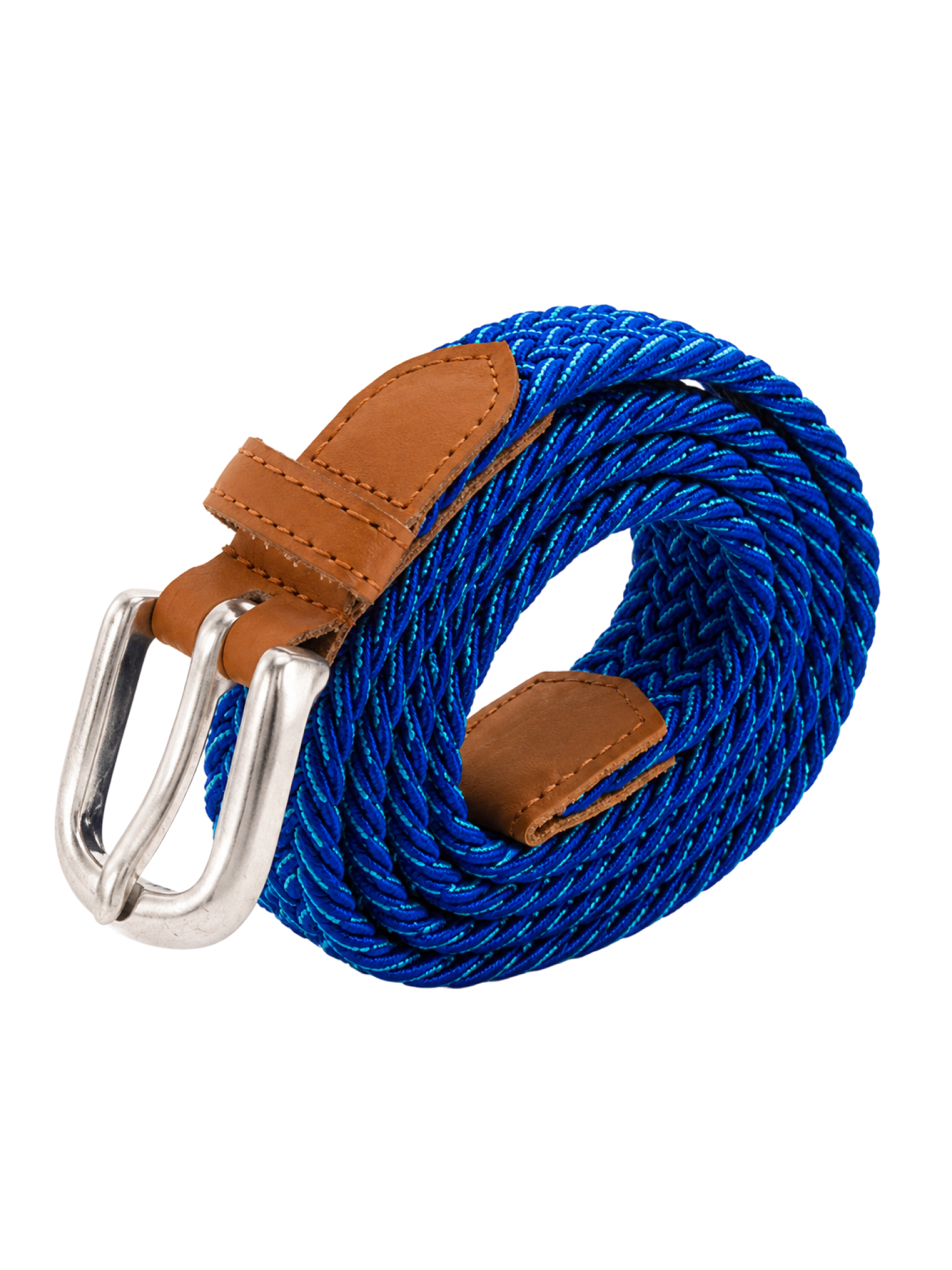 Ceinture tressée fine bleu blanc