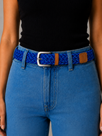 Ceinture tressée fine bleu blanc