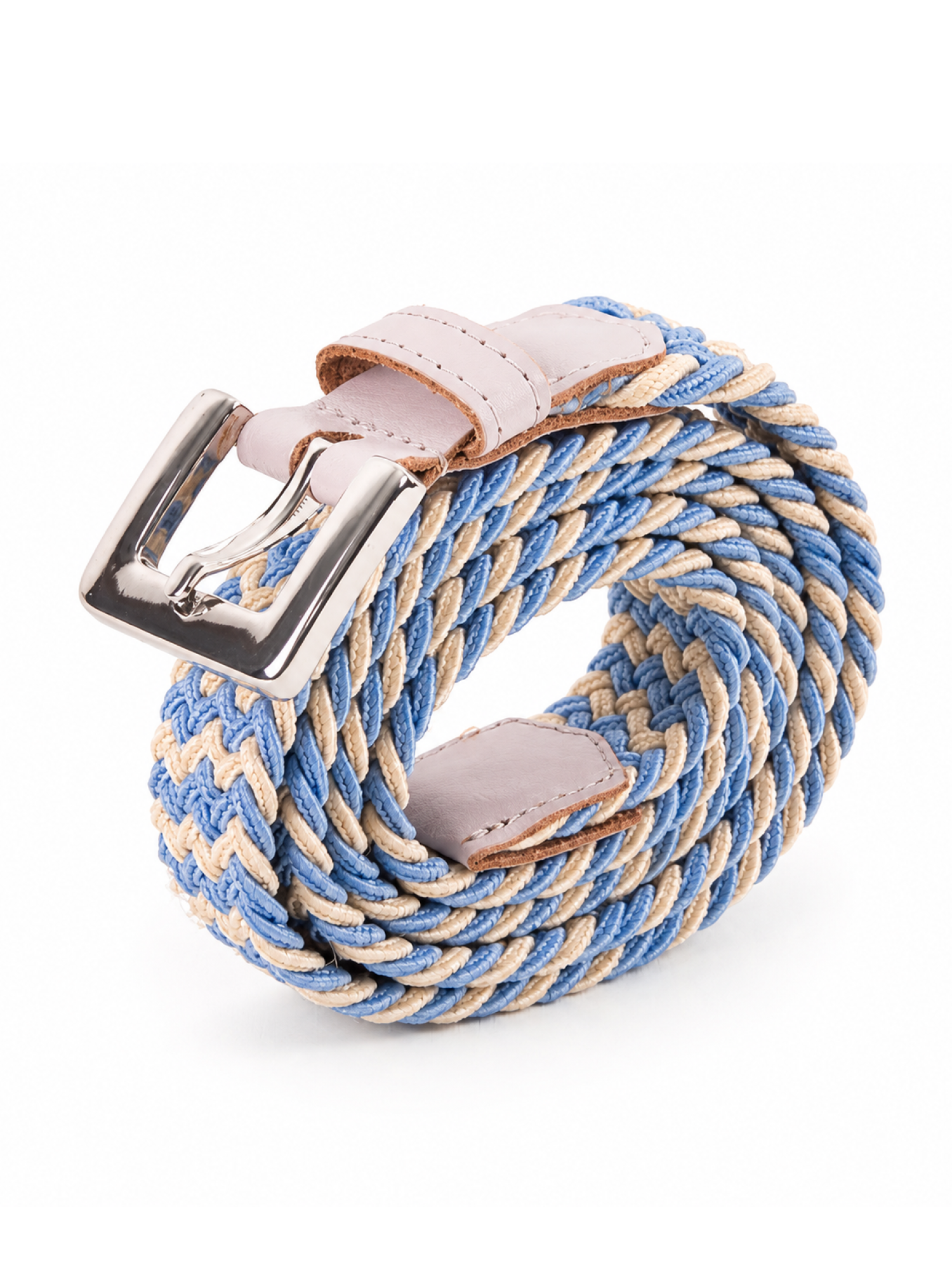 Ceinture tressée fine bleu clair beige